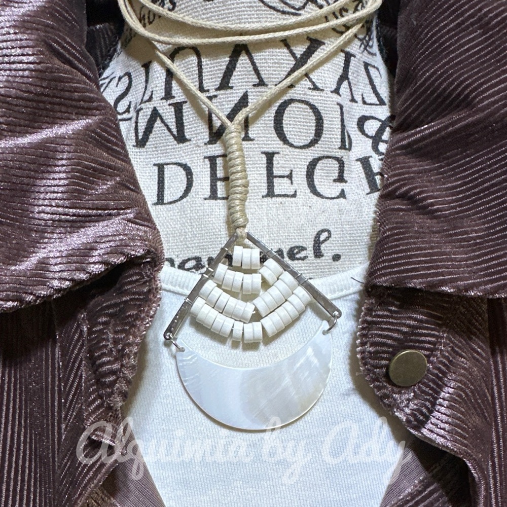 HALF MOON MOTHER OF PEARL BRIGE ROPE BOHEMIAN LAYERING NECKLACE - Picture 2 of 2